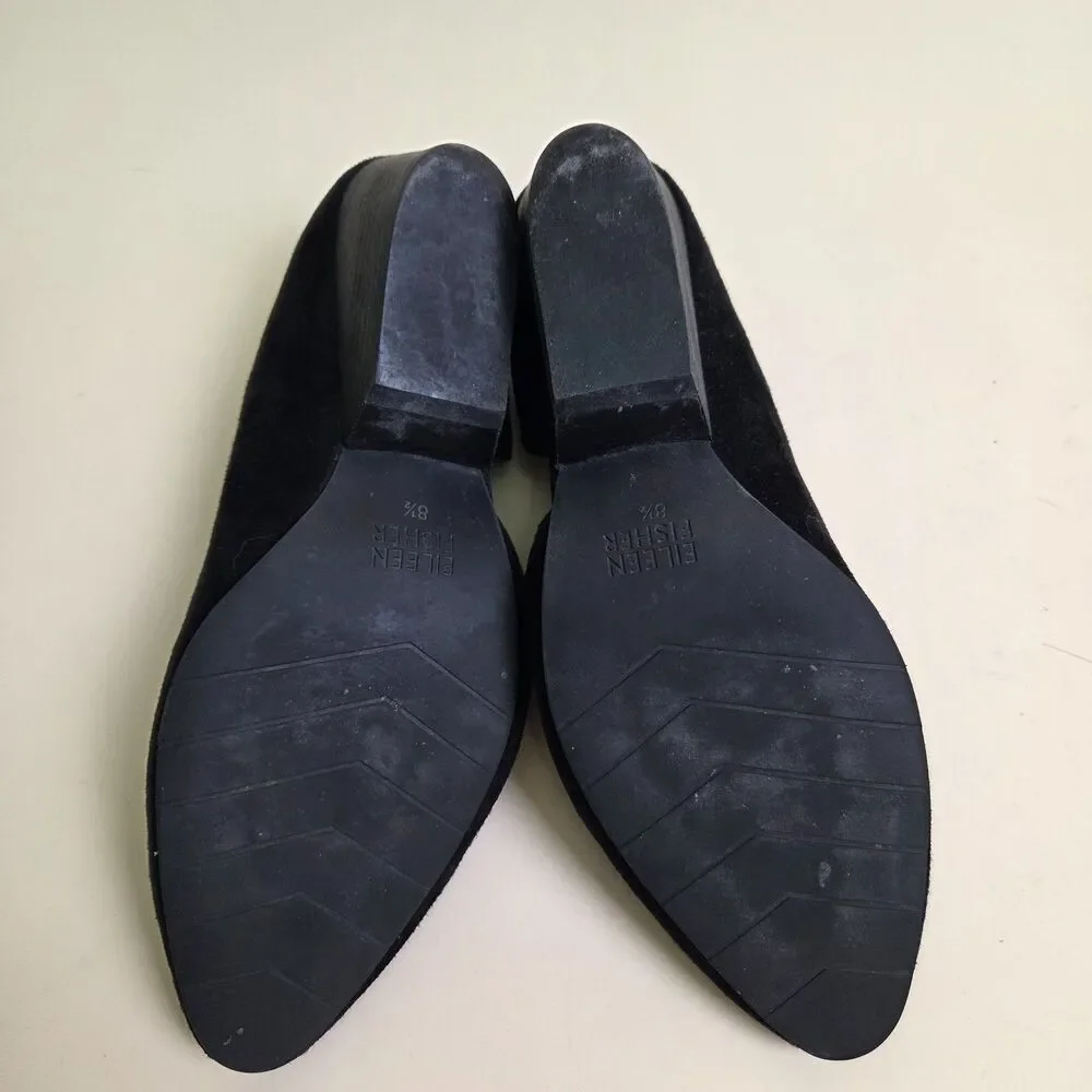 Eileen Fisher Suede D'Orsay Block Heel Pumps Black Size 8.5